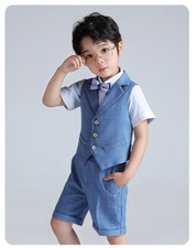 Kid Baby Boy Grid Vest Shirts Shorts Bow Tie straps Gentleman Formal Outfits Set