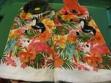 HAND CROCHETED TOP HANGING KITCHEN TOWELS TOUCAN/FLAMINGO/PARROT/FLOWERS