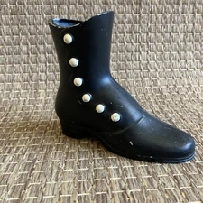 Vintage Victorian Black High Boot with White Buttons Planter