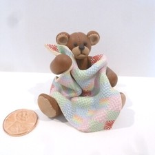 DOLLHOUSE MINIATURE CLAY TEDDY BEAR WITH BLANKET  ADORABLE PIECE 