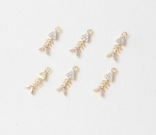 4pcs CZ Pave Fish Bone Charm,Cubic Zirconia Fish Pendant,Fish Skeleton Charm