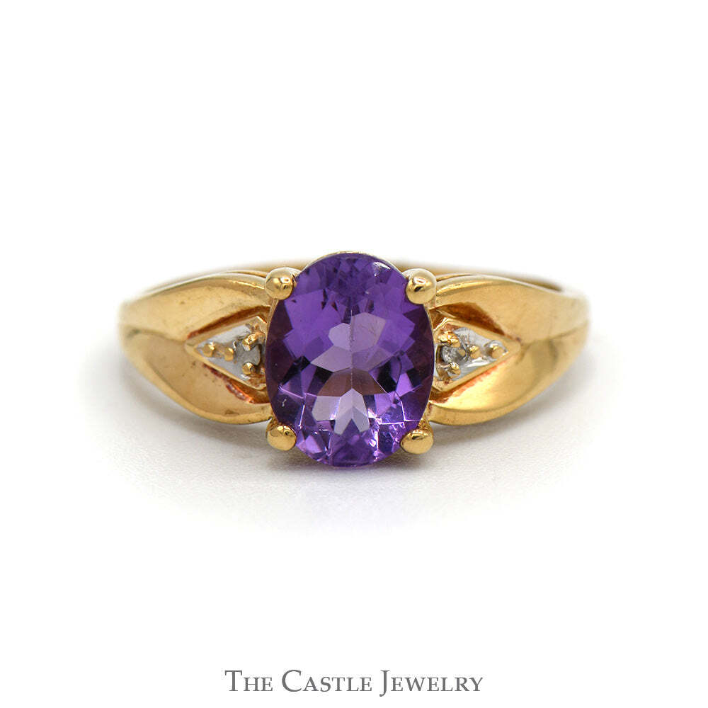 Oval Amethyst Ring with Illusion Set Diamond Acce… - image 1