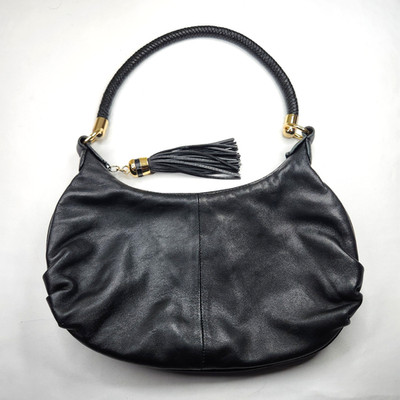 Great American Leatherworks Black Med Hobo Shoulder Bag Braid Handle Tassel Fob
