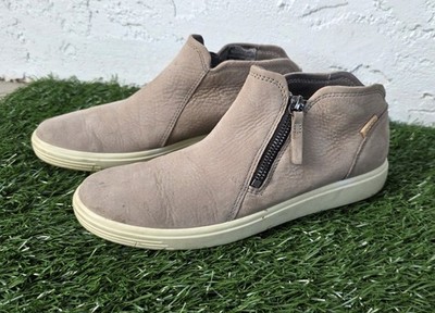 Ecco Soft 7 Side Zip Booties Gray Nubuck Leather Women's 8