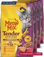 Meow Mix Tender Centers, Dry Cat Food, Chicken Tuna Flavors, 4 Bags