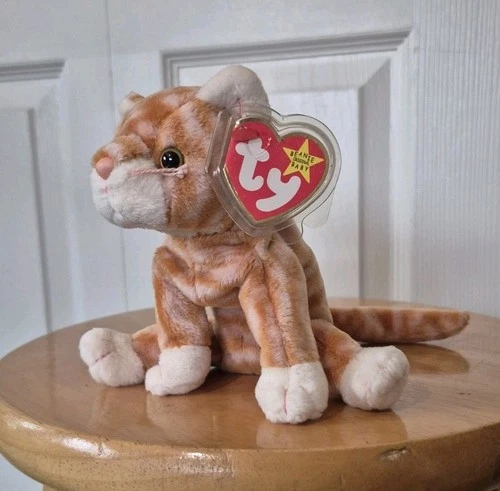 Retired Ty Beanie Baby AMBER the Orange Tabby Cat Pink Nose 1999 Vintage NWT