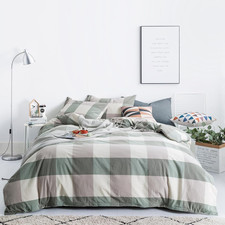 King Green Checkered Duvet Cover Set 100 Cotton Farmhouse Bedding