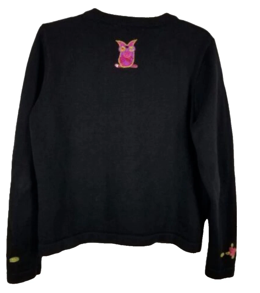 Suéter JACK B QUICK De Colección Manga Larga Negro Multicolor Diseño Búho Cuentas Talla S Foto 2 de 4