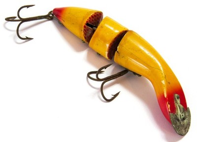 Heddon Dowagiac Gamefisher Red White Vintage Jointed Wood