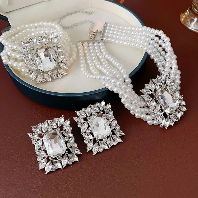 Mehrlagige Perlenkette Mode Schmuckset Damen Geometrisch Elegant - Bild 4 von 4