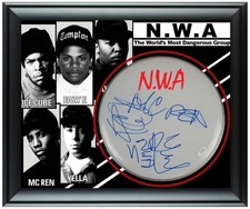 NWA N.W.A. Ice Cube DJ Yella MC Ren Autographed DrumHead Drum Head Display ACOA