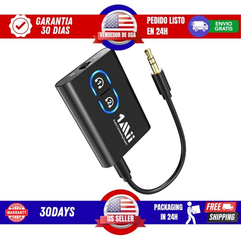 1Mii Bluetooth 5.0 2-in-1 Transmitter & Receiver Adapter for TV PC Car Airplane