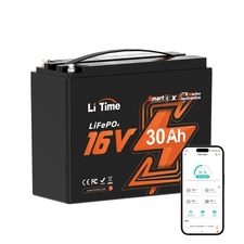 LiTime 16V 30Ah LiFePO4 Battery with Bluetooth 5.0, Low-temp Protection,