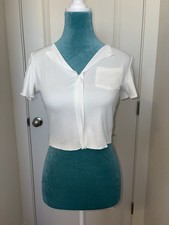 Dazy XL White Short Sleeve Cropped Top with Pocket