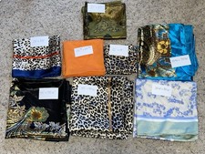 Lot of 8 Scarves Lightweight Polyester Cheetah Floral Baroque Orange Gold Blue