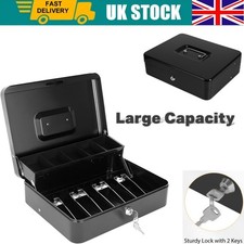 Metal Cash Box Lockable Money, Coin & Note Security Box Large Cash Box with Lock