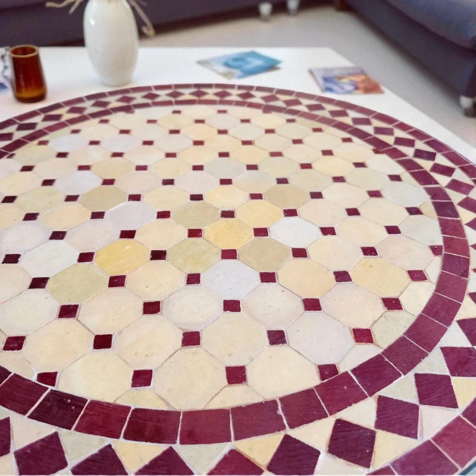 Zellij Round Patio & Garden Table, Luxury Outdoor Tile Dining Table, Custom - Image 3 of 4