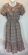 J. Crew puff sleeve Midi Dress Liberty Fabric size 0 sun dress open cut out back