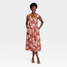 Women's Short Sleeve Corset Midi Dress - A New Day Pink Floral