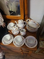 Vintage Miniature Children's 17-Piece Porcelain Tea Set Floral