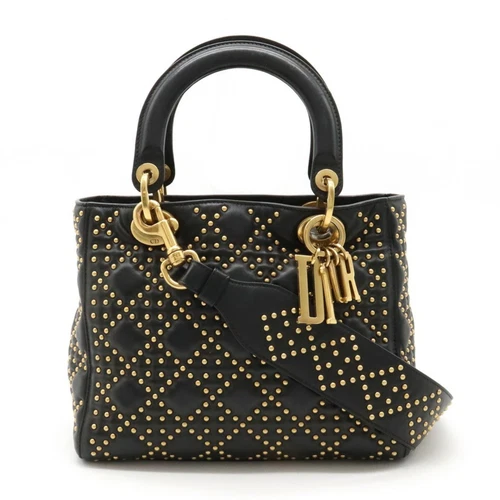 Christian Dior Lady M moyen clous sac à main bandoulière cuir noir GZl11zd5