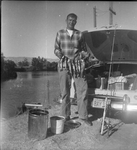 Vintage Oversized Photo Negative Man Fish Catch Stringer  California