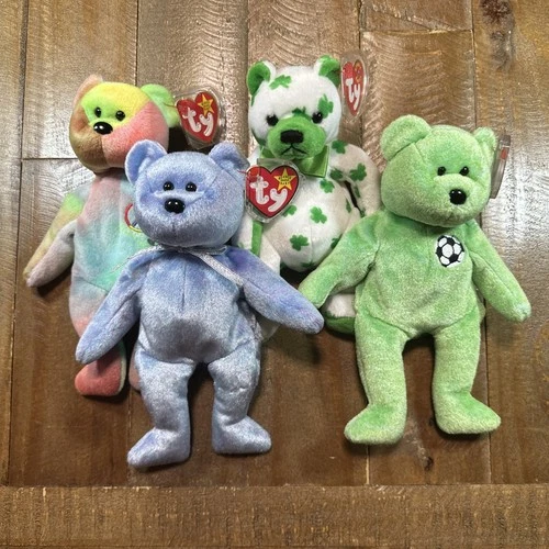 Vintage Beanie Babies - 4 Bear Lot, Peace, Clubby II, Clover & Kicks