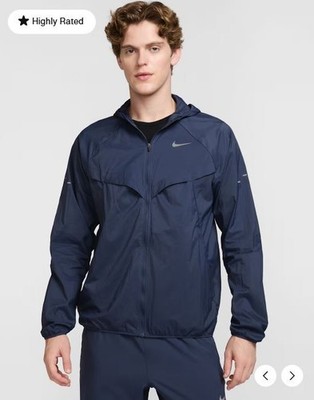 NEW MENS S SMALL NIKE STRIDE REPEL UV RUNNING HOODIE JACKET BLUE HV4548 437