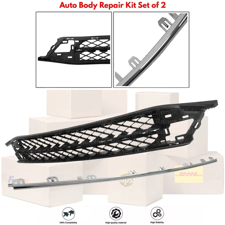 Front Bumper Lower Grille Mesh & Chrome Molding Kit For 2014-2017 Honda Odyssey Foto 2 de 4
