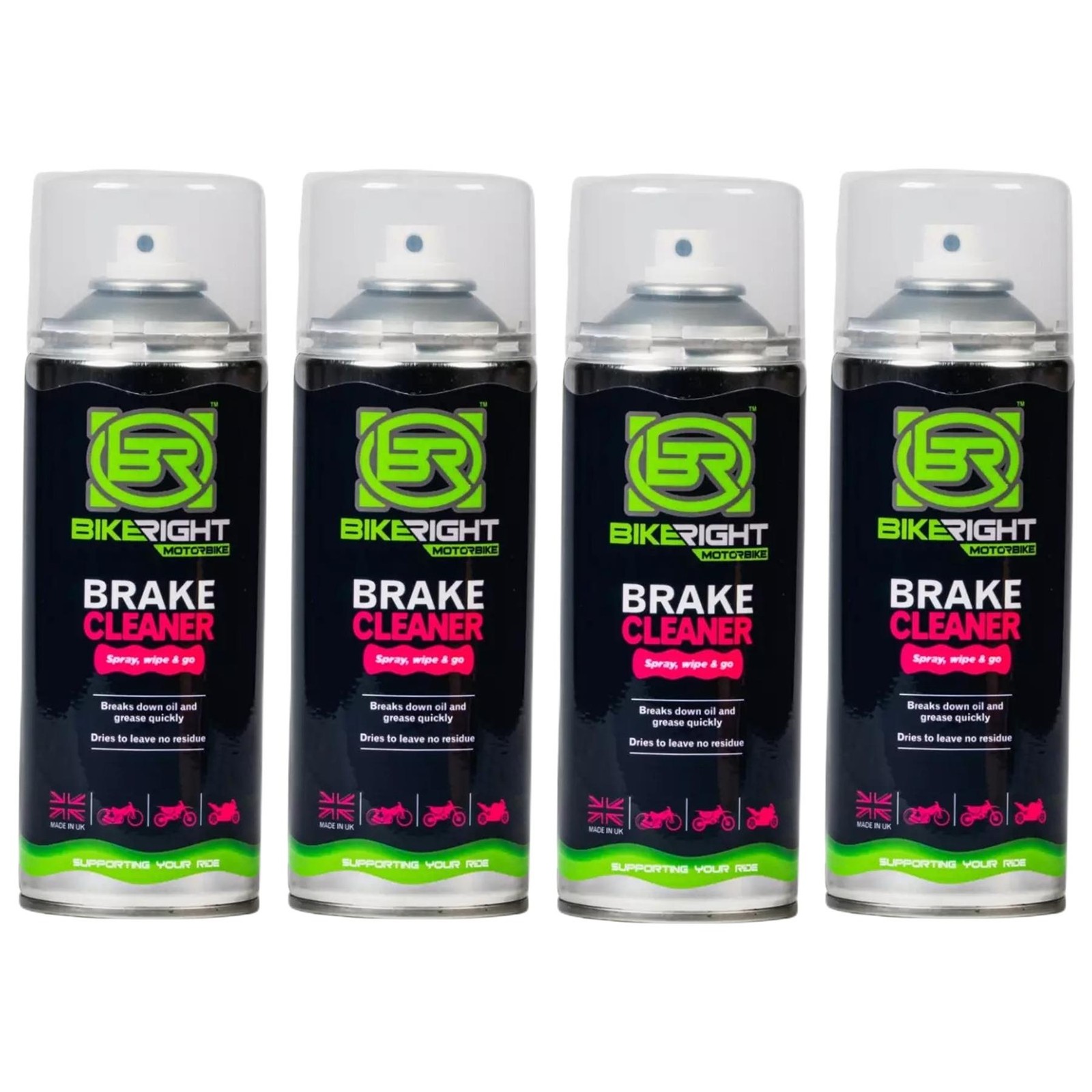 Bike Right Brake Cleaner Dissolves Removes Brake Dust Grease & Dirt 400ml x4
