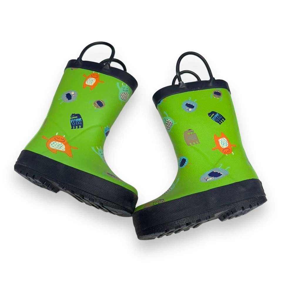 Botas de Lluvia Carter's Niños Talla 5 Verde Azul Marino Naranja Monstruos Pull On Foto 3 de 4