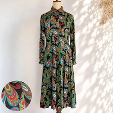 VTG 80s MARTINE Paisley Print Dress Womens 9 Japanese Retro Acrylic Wool Midi