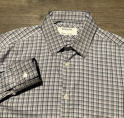 Ministry of Supply Archive Shirt Size Small Blue Purple Plaid Vented Stretch