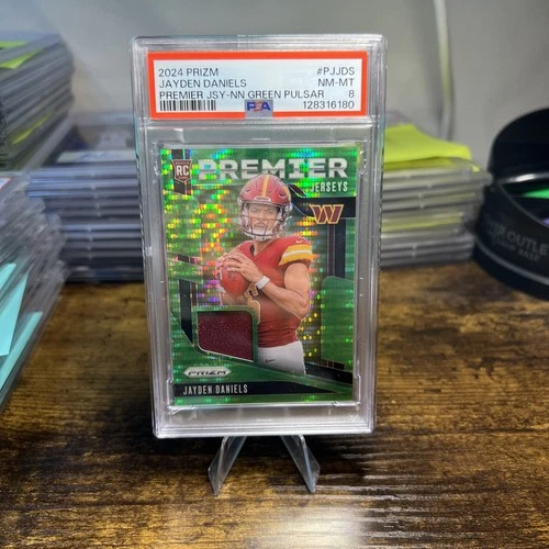 2024 Panini Prizm - Premier Jerseys Jayden Daniels Neon Green Pulsar Prizm (RC)