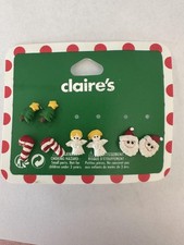 Claire's Christmas Holiday Stud Earrings Set Trees Candy Canes Angels Santa