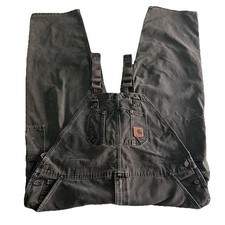 VTG Carhartt Duck Bib Overalls R06 MOS Green Sz 44 x 32 Double Knee Canvas READ