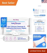 Safe n’ Simple 50 Large Alcohol-Free Adhesive Remover Wipes - Gentle & No Sting