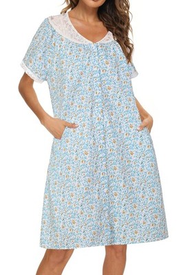 chinese dress ladies Short Sleeve Cotton/Poly House Dress, 3X / Turquoise