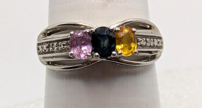 TJC Sterling Silver 925 Pink Blue Yellow Sapphire & Diamond Accent Ring Size 7