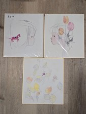 Vintage Japanese Children Art Prints Lot of 3 Watercolor Illustrations