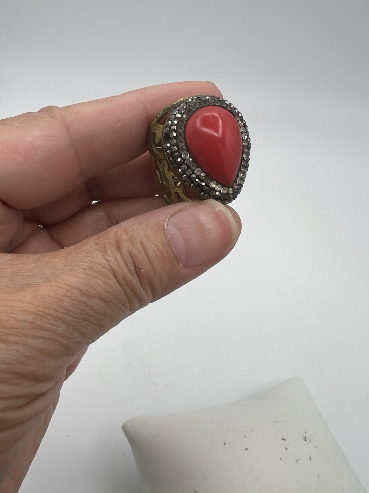 Bold Boho Red Teardrop Statement Ring - Adjustabl… - image 5