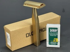 Yaqi Aluminum Matte Gold Bar Three Piece Double Edge Safety Razor Shaving