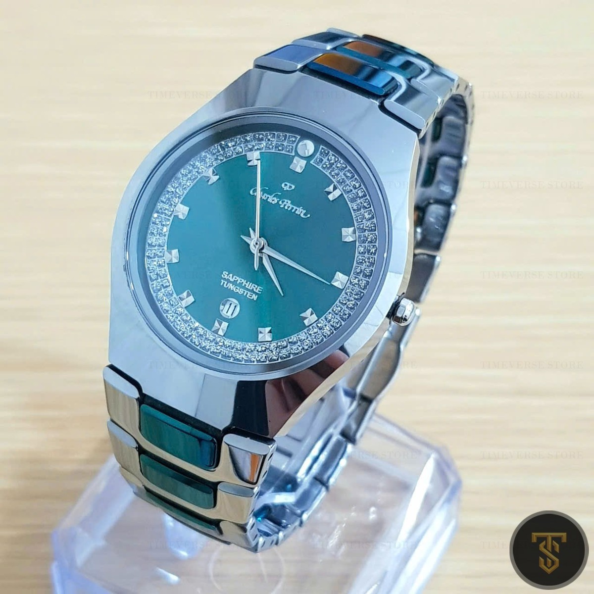 新品Charles Perrinタングステン腕時計メンズ未使用ワインレッド Charles Perrin ES-6605M Quartz Watch – Green Dial, Sapphire