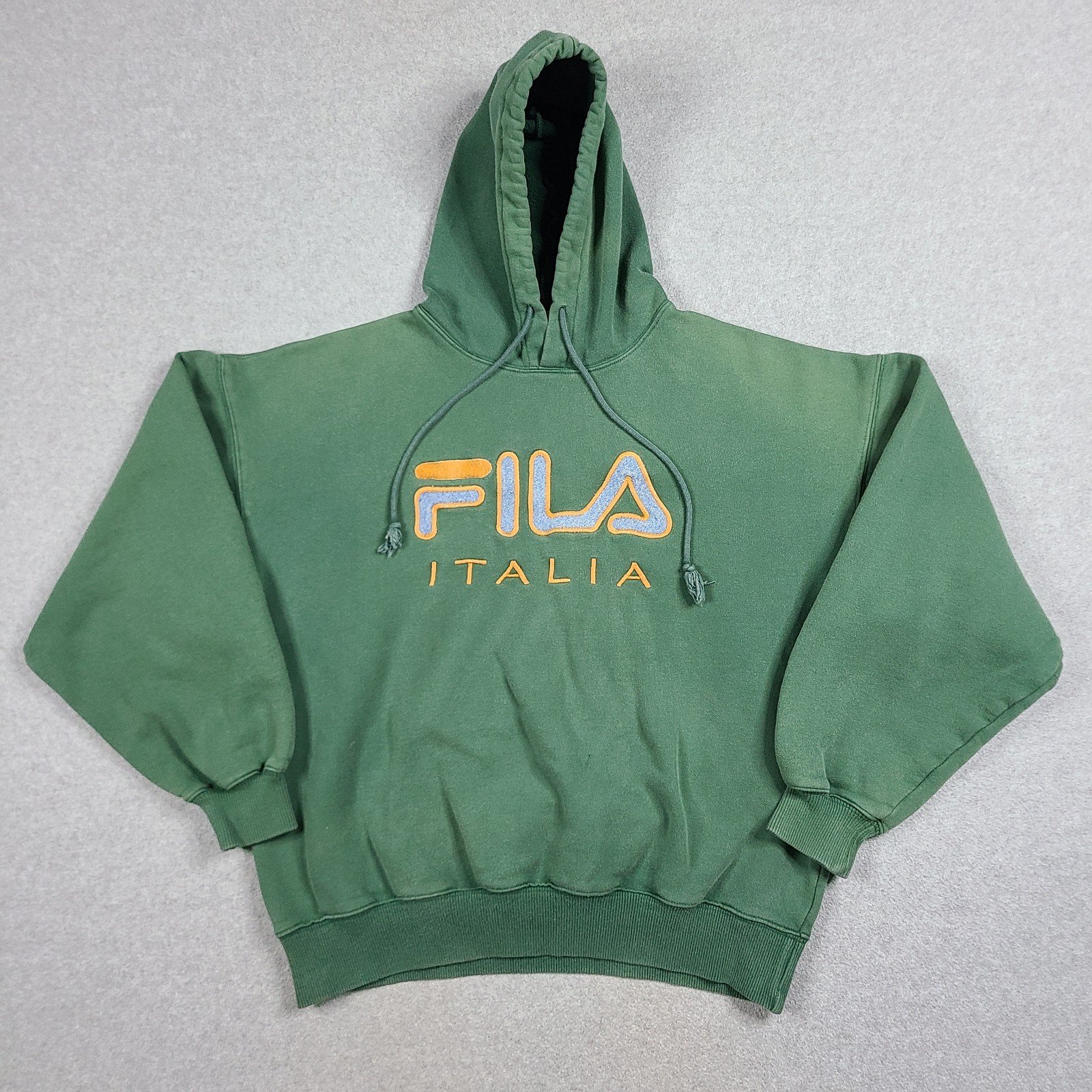 Vintage Y2K FILA Italia Pullover Felpa con Cappuccio Uomo Tg M Verde Sbiadito