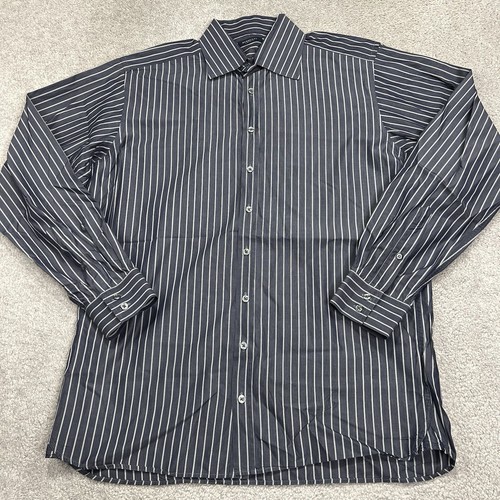 Burberry London Dress Shirt Men 17-43 Blue White Stripe Cotton Button Up Made UK - Picture 1 of 14