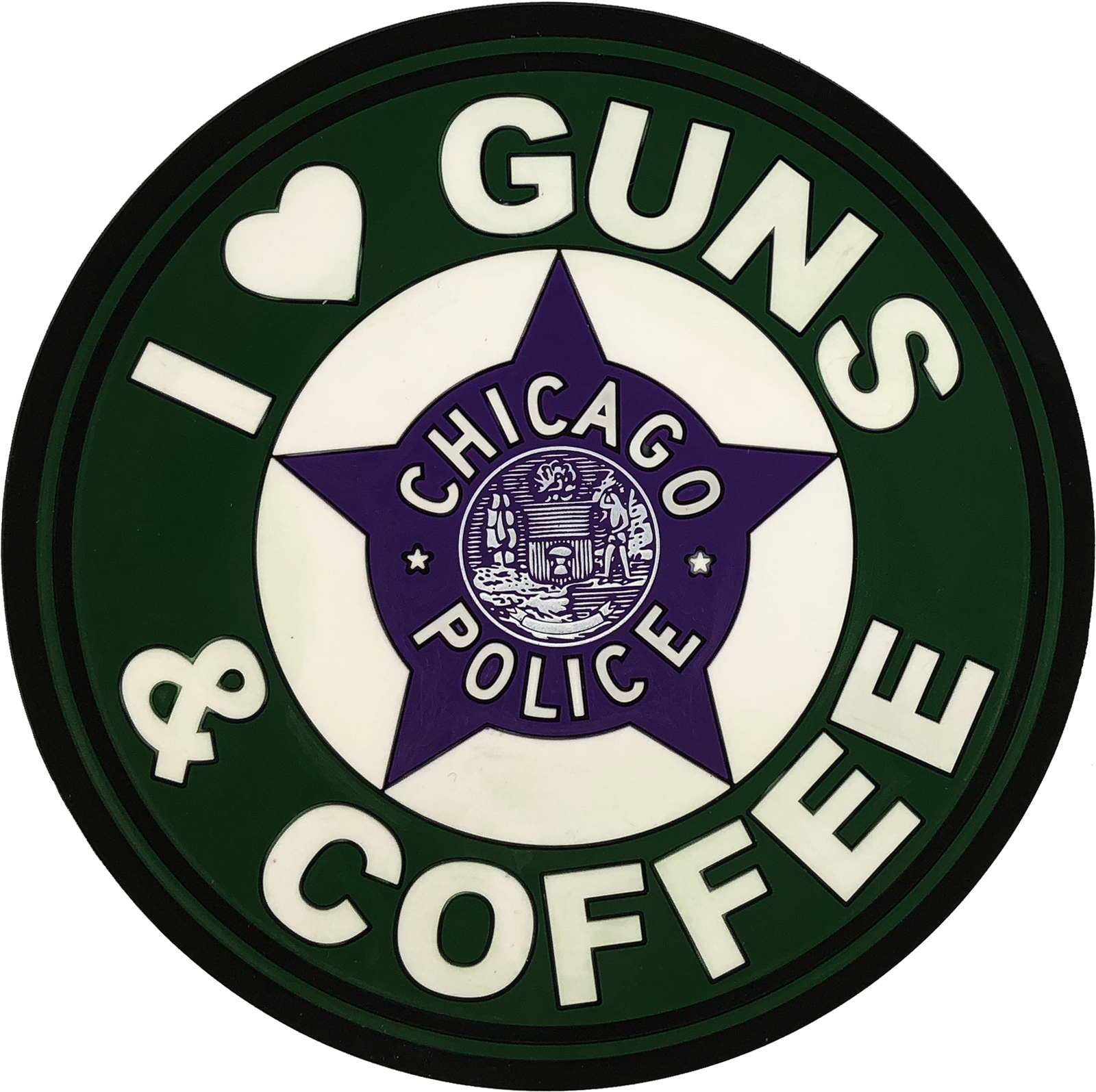I LOVE GUNS & COFFEE CHICAGO POLICE PVC COASTER (4 Piece Set)