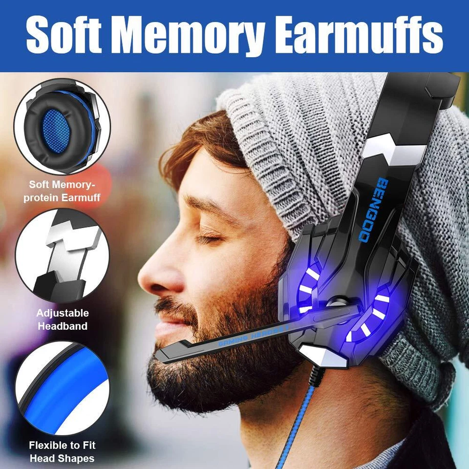 Bengoo G9000 Blue Gaming Headset Multi Platform With Led Noise Isolating Mic - Image 3 of 4