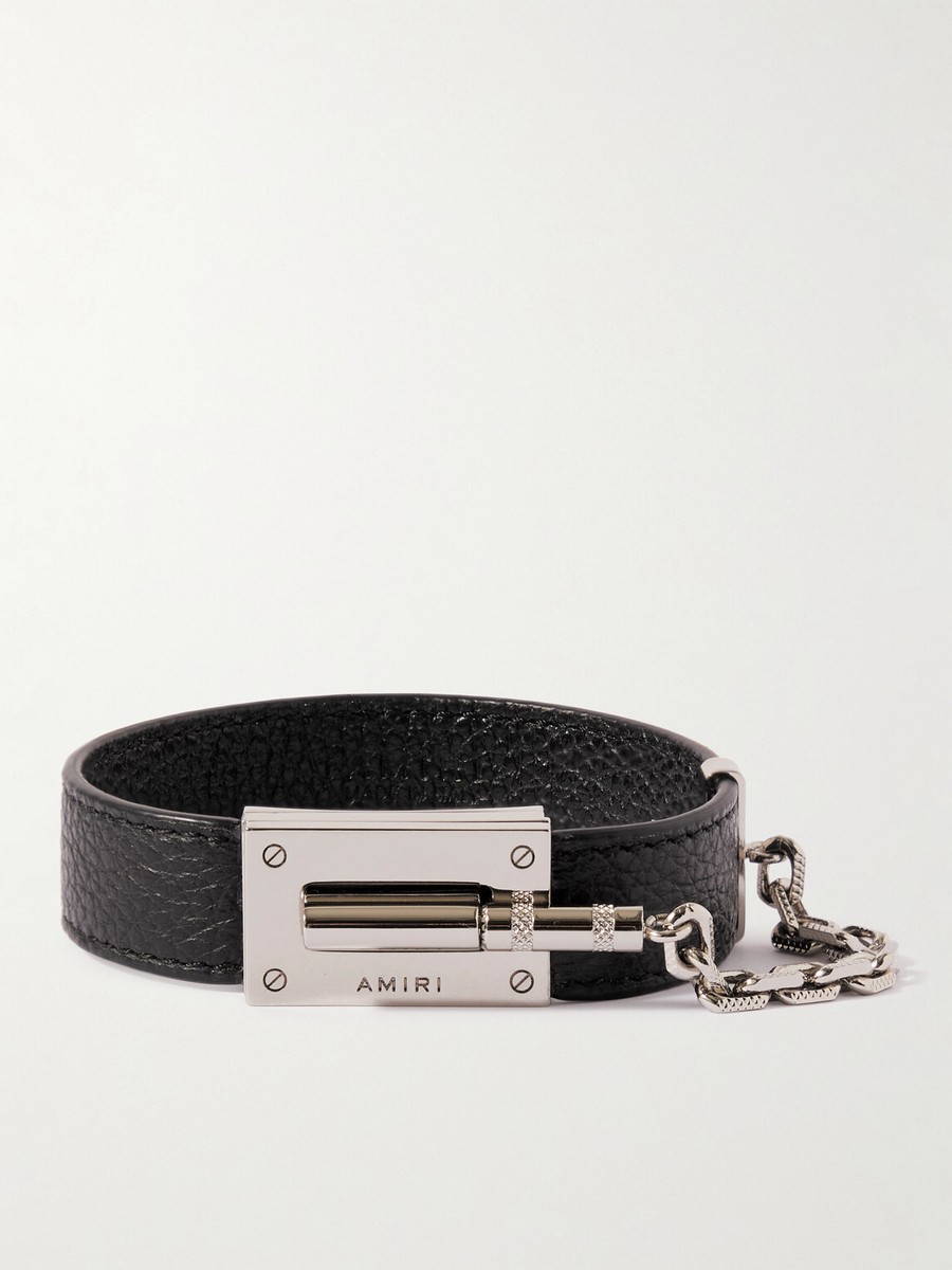 AMIRIブラックレザーベルト silverバックル 115 AMIRI ロゴバックル レザーベルト | ブラック | FARFETCH JP