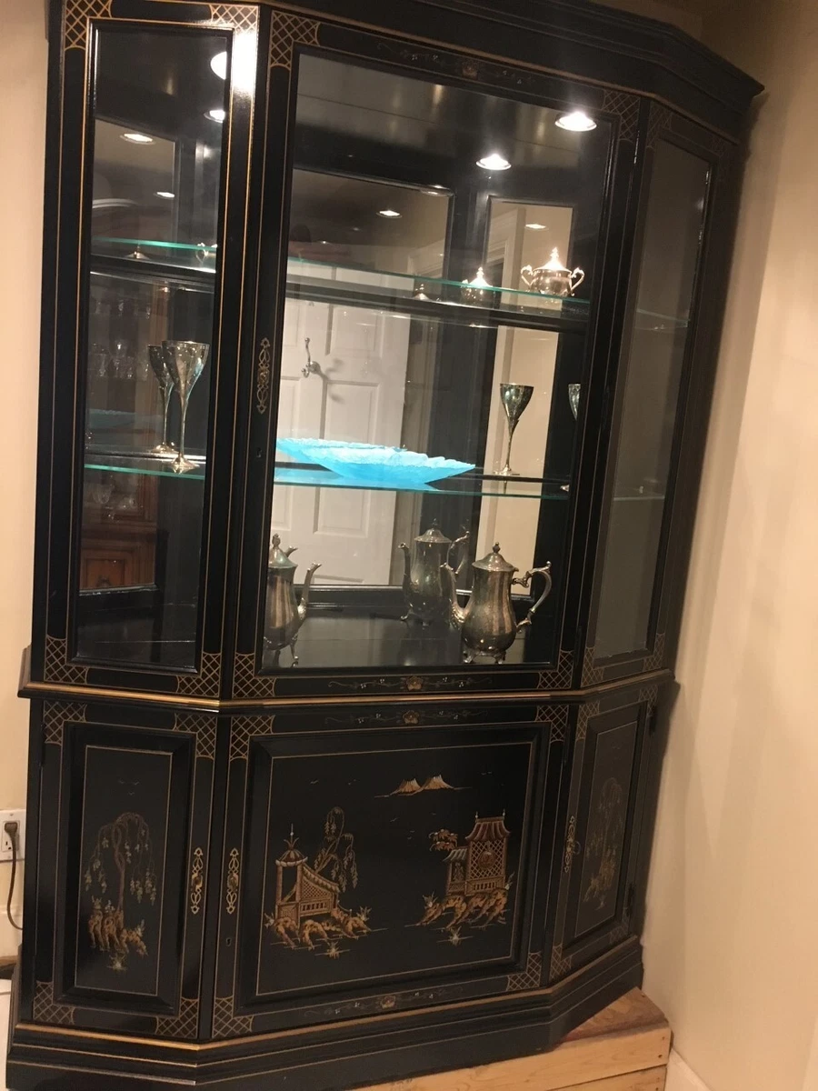 Jasper China Display Lighted Cabinet with Chinoiserie Painting