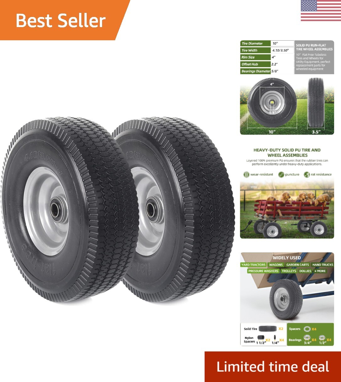 Steel-Rimmed 10-Inch Solid Tire Assemblies - Resilient Utility Equipment Upgrade